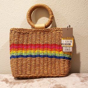 NWT Retro Vintage Crown Rainbow Straw Handbag - Boho Crossbody Clutch Purse